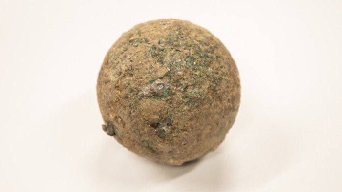 A cannonball still whole at the Alamo
