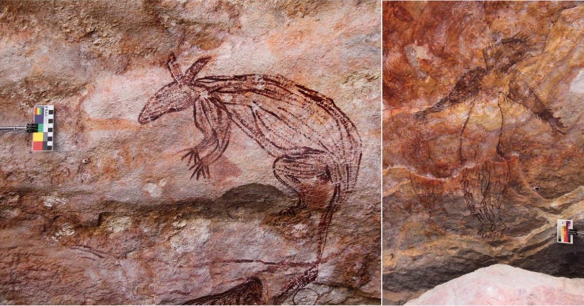 Paintings of people and animals in rock shelters.