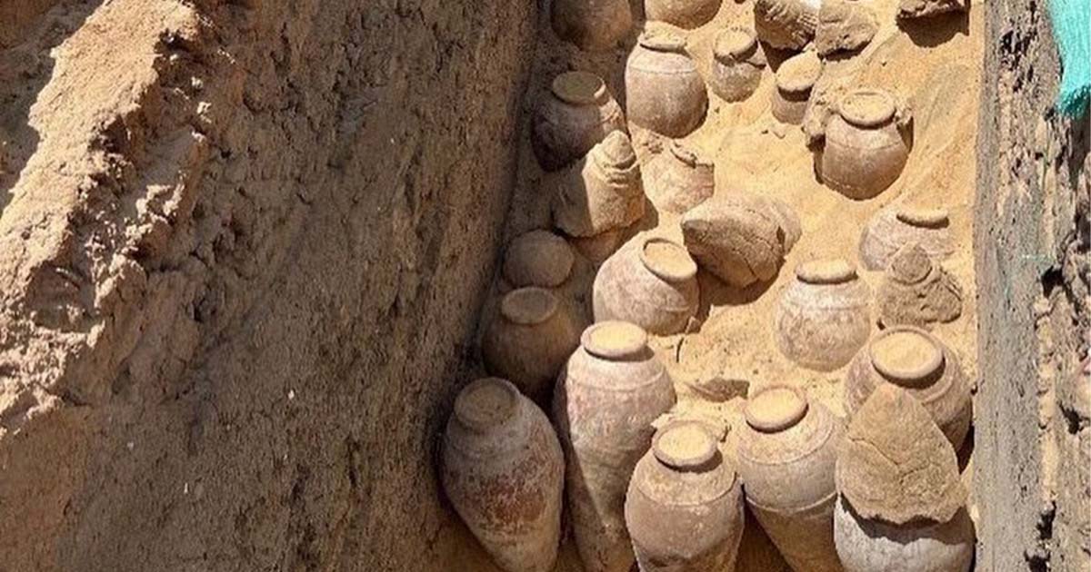Hundreds of sealed wine jars.