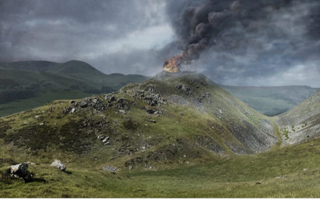 A hillfort and a square barrow beside a place called Merlin's grave