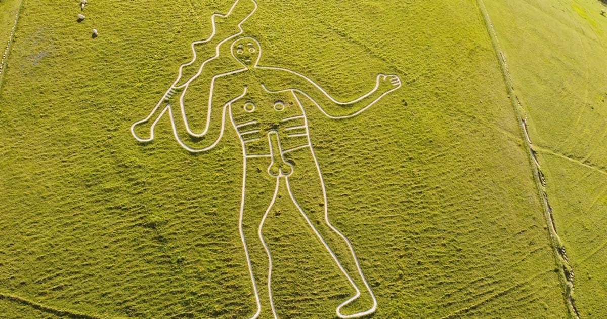 A huge chalk figure with a club