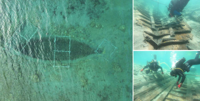 A short Roman hull and bronze coins in a harbour