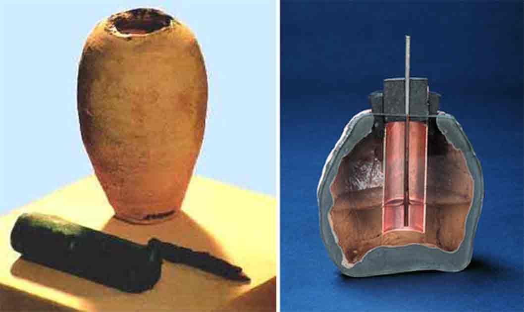 Clay pots with a copper cylinder and an iron rod